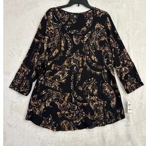 NWT JM Collection Black Paisley Tunic Top 2X Mature Ecletic